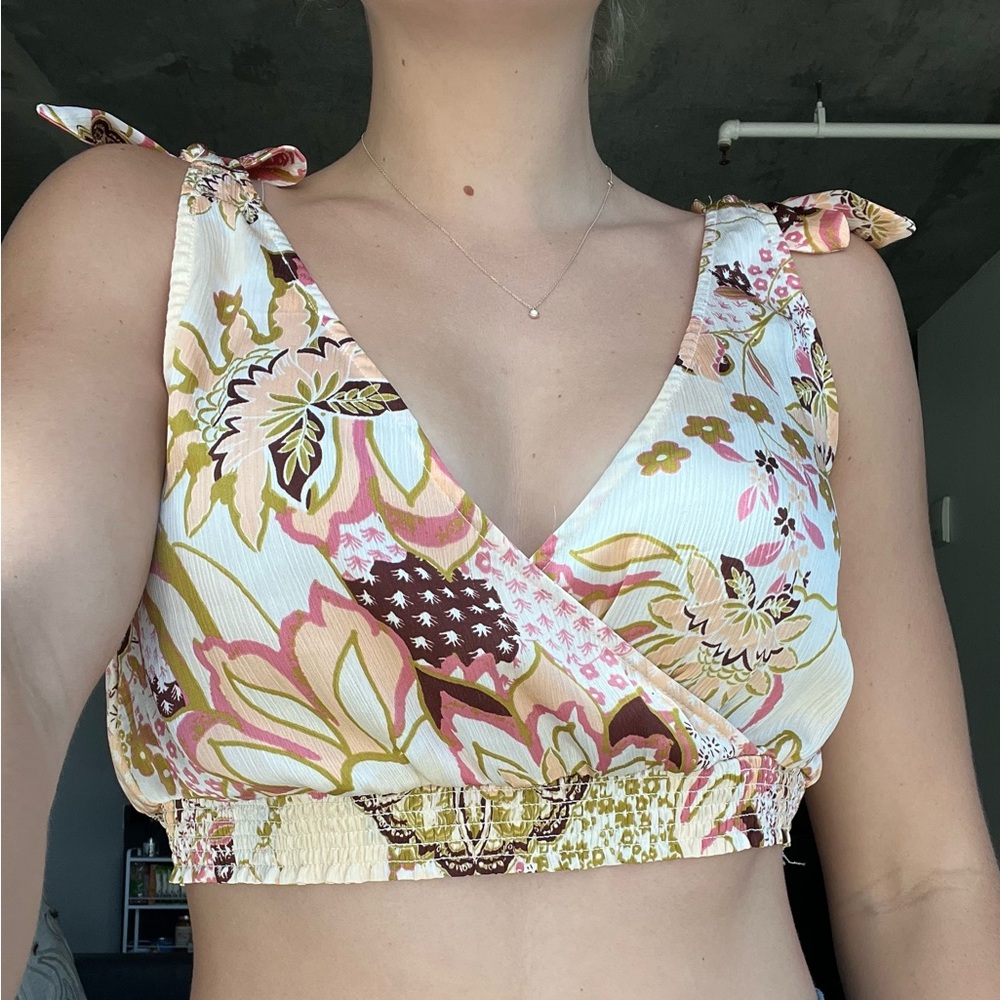 Free People Cream Wrap Tank Top with Tie Front